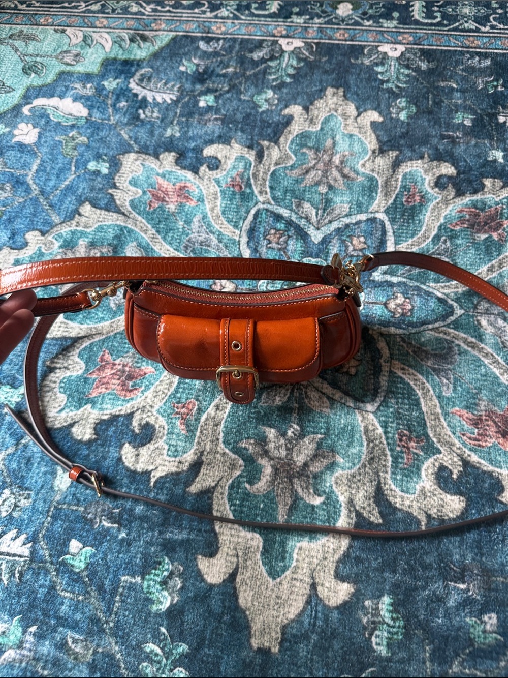 Women's coach cinnamon Leather Crossbody Bag with Front Buckle Pocket - Picture 15 of 16